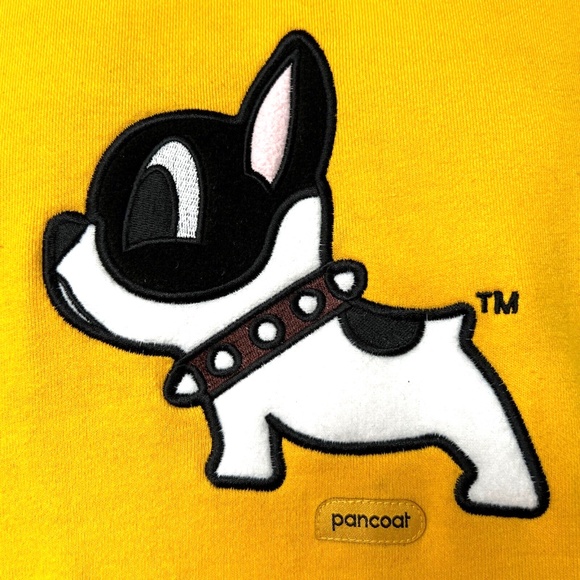 Pancoat Equipment Yellow Sweatshirt Crewneck Sz S Black & White Embroidered Dog - Picture 2 of 6
